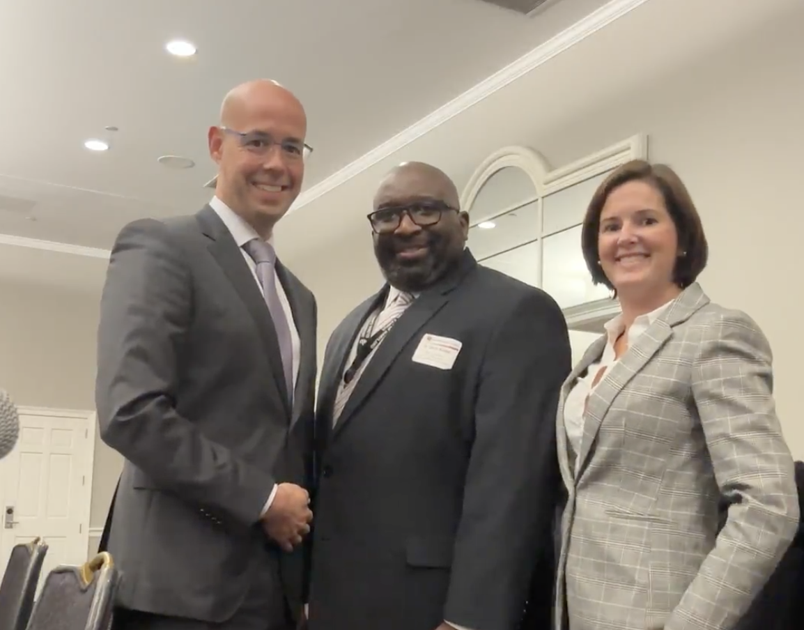 Markus Rauschecker, Dr. Calvin Nobles, and Jeannette Blake of the Cybersecurity Association at the Maryland Cybersecurity Council meeting.